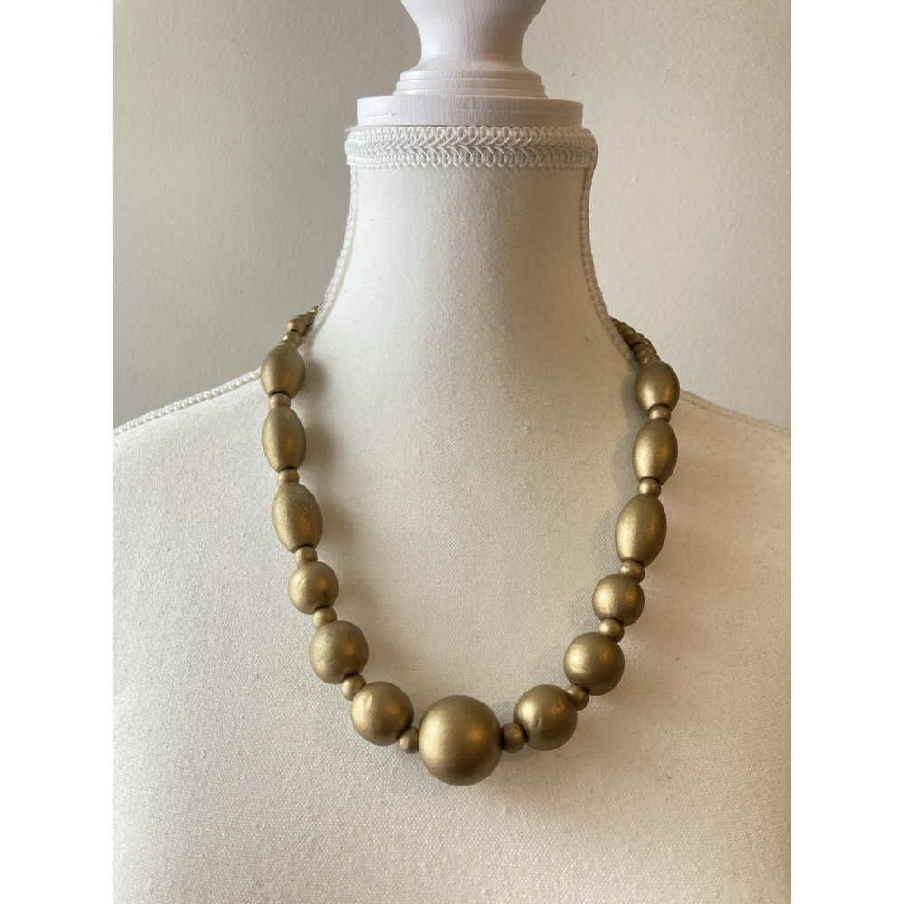 Gold Tone Graduated Bead Necklace Matte Chunky‎ Artisan Statement Glam Evening